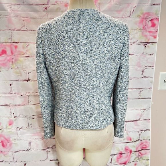 Joie Women's Hidden Zip-Up Tweed Long Sleeve Blue / White Moto Jacket Size L - Picture 8 of 13